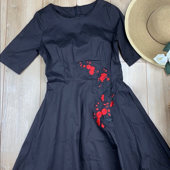 Dresses & Skirts - Black dress with red flowers